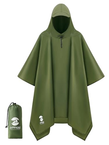 Image of SaphiRose Hooded Rain Poncho Waterproof Raincoat Jacket for Men Women Adults