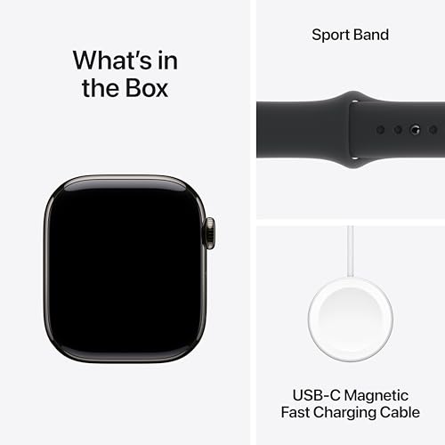 Image of Apple Watch Series 10 [GPS + Cellular 42 mm] Smartwatch with Slate Titanium Case with Black Sport Band- M /L. Fitness Tracker, ECG App, Always-On Retina Display, Water Resistant