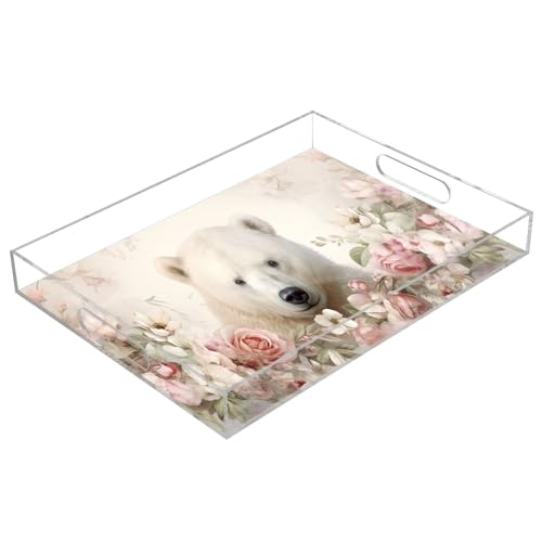 IOACIY Clear Serving Tray 12x16 Inches Acrylic Decorative Tray Organiser for Ottoman Coffee Table Countertop with Handles, Polar Bear (9)