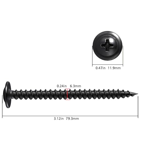 Image of Wensilon(50 pcs)#14x3 inch Phillips Truss Head Wood Screws Black Galvanizing Quick Metal Self Tapping.