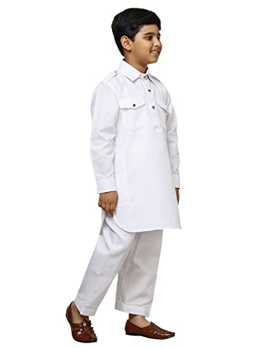 Image of Pro-Ethic Style Developer Kids Ethnic Wear Cotton Pathani Suit for Boys|Plain Kurta Pajama