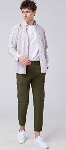 Plaid&Plain Men's Casual Slim Cargo Jogger Tapered Pants with Pockets3
