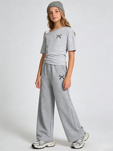Image of Teen Girls Clothes Off the Shoulder Top and Wide Leg Pants Matching Outfit Set with Pockets Size 7-16