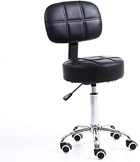 KKTONER Round Rolling Stool with Back PU Leather Height Adjustable Swivel Drafting Work SPA Salon Stools Chair with Wheels (Black)