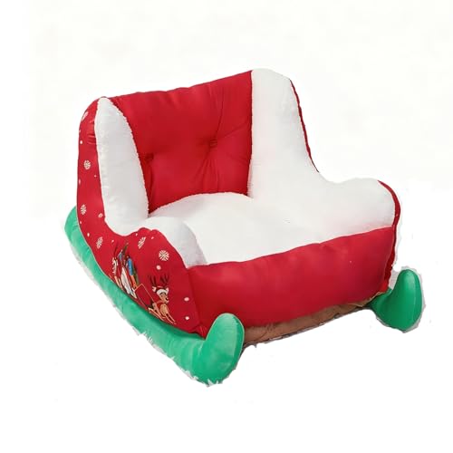 2026 New Christmas Sleigh Dog Beds, Interesting Red Christmas Cat Dog Bed, Holiday Plush Pet Bed with Synthetic Fur, Bed for Sma