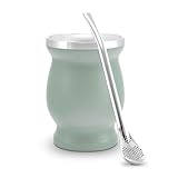 caámate. Mate Tee Becher Set ● Matebecher Edelstahl doppelwand isolier Design + Matetrinkhalm Edelstahl (Grün)