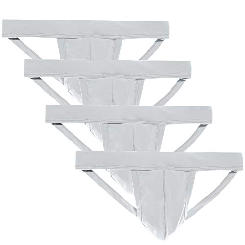 Mens Athletic Supporter Performance Jockstrap - (4 Pack, White, Large)
