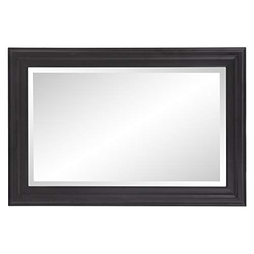 Image of George Rectangular Matte Black Wall Mirror, Rectangle Hanging Wood Framed