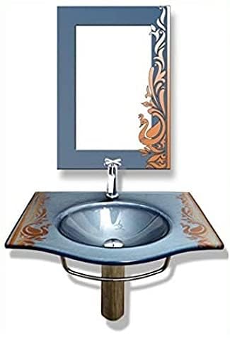 Glass Wash Basin Set With Mirror Steel Stand Wall Hang Basin for Bathroom/Washroom (12x18 INCH) (B0DFVDWZLH) Amazon Price History, Amazon Price Tracker