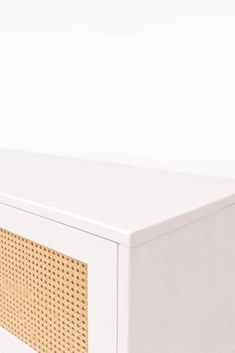 Image of TV Stand for 65 inch TV, Dark Chocolate (White Colour) | Premium Solid Wood, 10 Minutes Assembly (Legs Only), Aesthetic Rattan Doors, Mid Century Entertainment Center