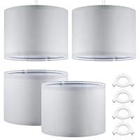 Weewooday 4 Pack Linen Lampshade 8 Inch, Easy Assembly Drum Lamp Shade with E27 & E14 Adapter Ring, Modern Fabric Light Shade for Table, Floor & Ceiling Lamp(Light Grey)