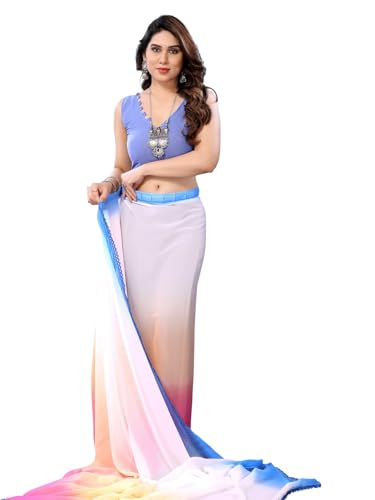 Image of RAJESHWAR FASHION WITH RF Ready To Wear Pleated Pre Drape Stitched Ombre Georgette Saree For Women With Blouse(Readymade One Minute)