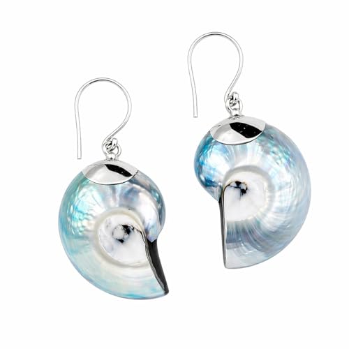Boucles d'oreilles argent 925 et nacre grise naturelle Nautilus de 2,5 cm