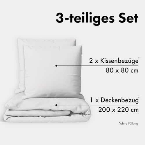 JACOBSON Bettwäsche 100% Baumwolle (200x220cm, Hellgrau, 3-teilig) – Ansicht 2