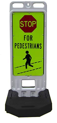 Crosswalk Safety Stop for Pedestrians (Same sheeting on Both Sides), Plastic Vertical Panel Barricade, Rubber Base, Right of Way Signage