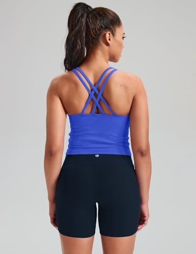 Image of HeyNuts Zeal Bras Longline Ribbed Medium Support Sports Bras, Crisscross Back Tank Tops with Removable Pads A-D Cups