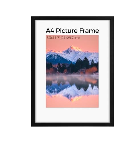 LUOJINYI Marco de fotos A4 (21 x 29,7 cm), DIN A4 con cristal acrílico, marco de fotos A4, soporte de pared de madera, marco para montaje en pared horizontal o vertical para dibujos infantiles, obras