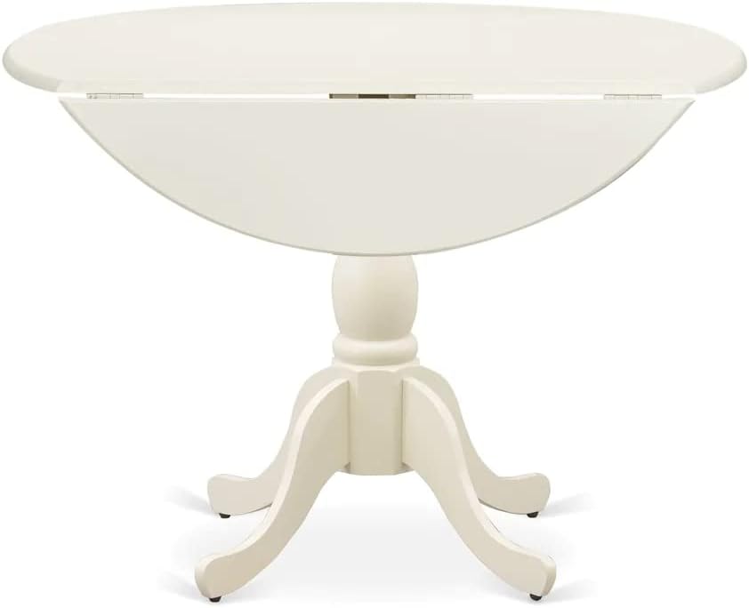 East West Furniture DMT-LWH-TP Dublin Modern Kitchen Table - a Round Dining Table Top with Dropleaf & Pedestal Base, 42x42 Inch, Linen White