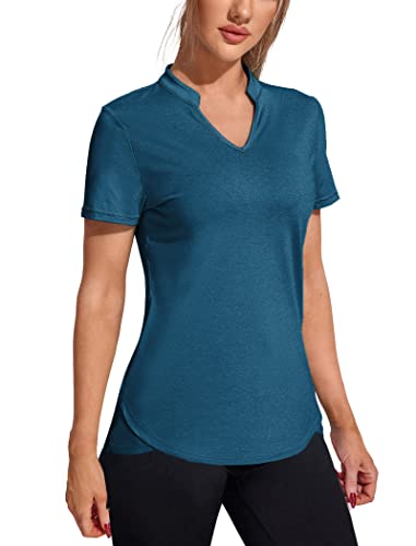 Coorun Womens Athletic Tops Golf Yoga Shirt Quick Dry Workout V Neck Shirts Gym Running Casual Tee Shirt B_Navy Blue Medium #TOP19