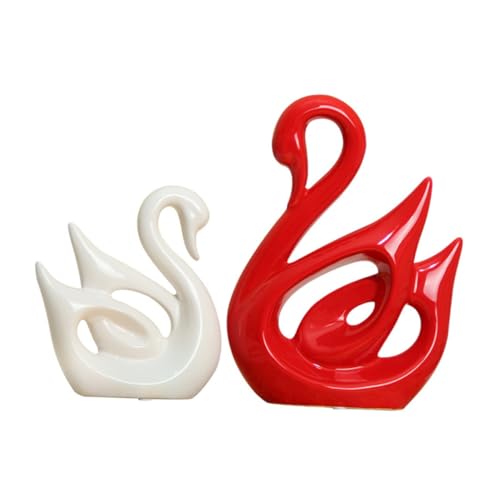 SMASOLO Estatuas de Cisnes Rojos y 2 Piezas Porcelaína Decorativa Minimalista Pareja Decoración Hogar Sala Oficina Modernos