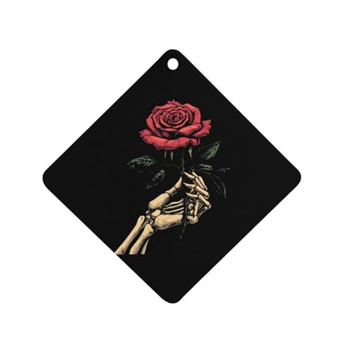 Skeleton Hand Holding Rose Car Air Freshener Hanging Aromatherapy Tablets for Car Accessories Rhombus