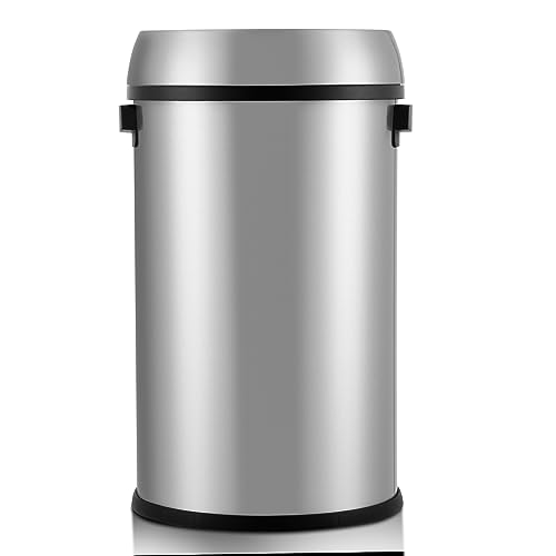 Image of Garvee Open Top Trash Can 65 L / 17 gal Commercial Grade Heavy Duty Brushed Stainless Steel for Outdoor | Kitchen Waste Bins Home House Family
