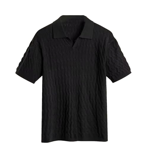 Men Slim Fit Solid Lapel Short Sleeve Jumper