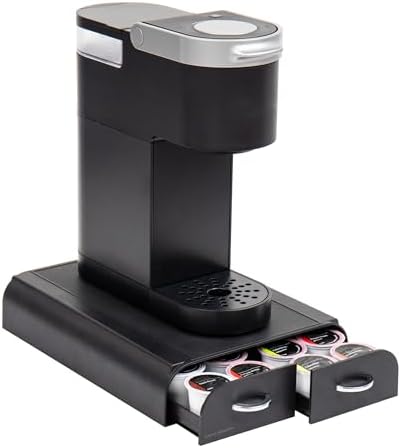 Mind Reader Single Serve Pod Organizer, 2 Drawers, 24 Pod Capacity, Keurig Mini Compatible, 24.1L x 31.1W x 6.4H cm, Black