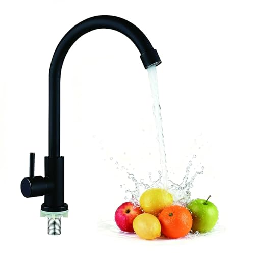 Spültischarmatur Schwarz, Küchenarmatur aus Edelstahl, Drehung-Spültischarmatur 360°, Wasserhahn Küche nur Kaltwasser, Rostschutz für Küche, Bad, Toilette