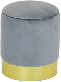 Charles Bentley Round Velvet Storage Dressing Table Stool Footstool Pouffe/Ottoman with Gold Base Grey