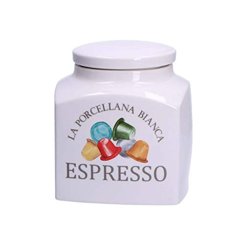 La Porcellana Bianca, Barattolo Per Espresso Da Cucina In Porcellana Decorata, Linea Conserva, Capienza 1.8L