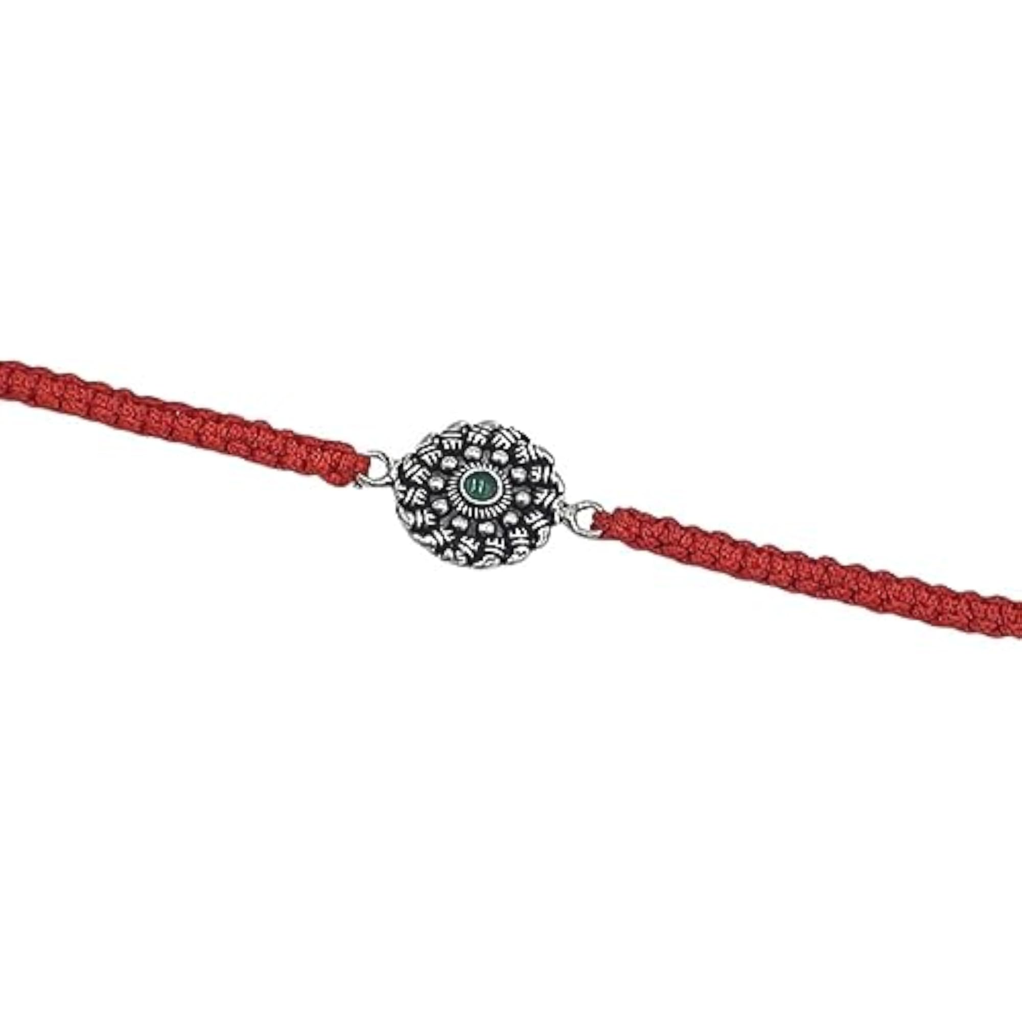 92.5 Sterling Silver Designer Rakhi with Green CZ