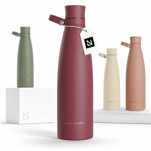 Image of LARS NYSOM Stainless Steel Insulated Water Bottle 25oz 34oz | Insulated Thermo Flask for Hot and Cold Beverages | Leakproof Drinking Bottle (Berry Red, 33.9oz)