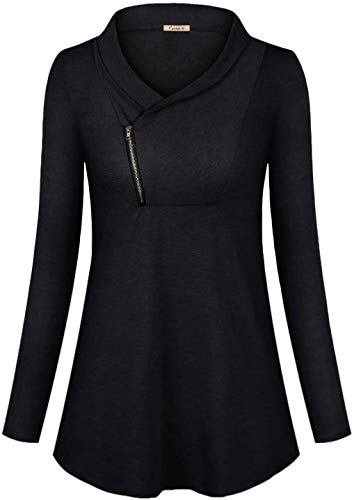 Cyanstyle 2019 Winter Women’s Long Sleeve Pullover Zipper Cowl Neck Tops Solid Sporty Sweatshirts Black Large