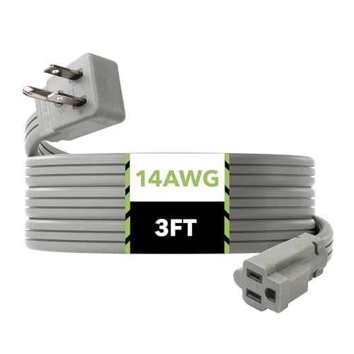 BN-LINK 3 ft Appliance Extension Cord 15-Amp Heavy Duty Power Cord, 14/3 SPT-3, 3 Prong Grounded Flat Plug, for Indoor Air Conditioner, Refrigerator and All Major Appliances