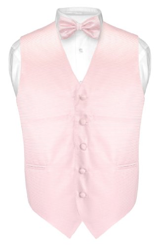 Vesuvio Napoli Men's Striped Bow Tie Woven Bow Tie Set - Pink