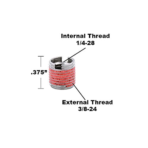 Image of E-Z LOK Threaded Insert for Metal Thin Wall 303 Stainless Steel Thread Inserts 1 /4-28 x 3 /8-24 Pack of 5