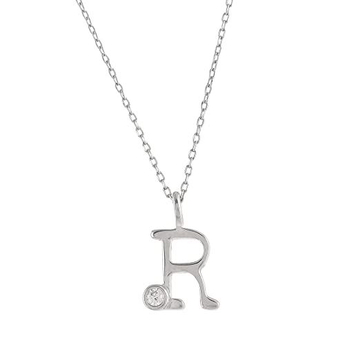 Alphabet R CZ Pendant Round Cut Necklace