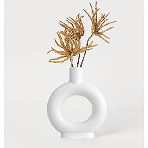 Round Ceramic Vases for Minimalist Modern Home Decor, Decorative Donut Circle Shape Flowers Vase for Wedding Dinner Table Office Bedroom - White Cover