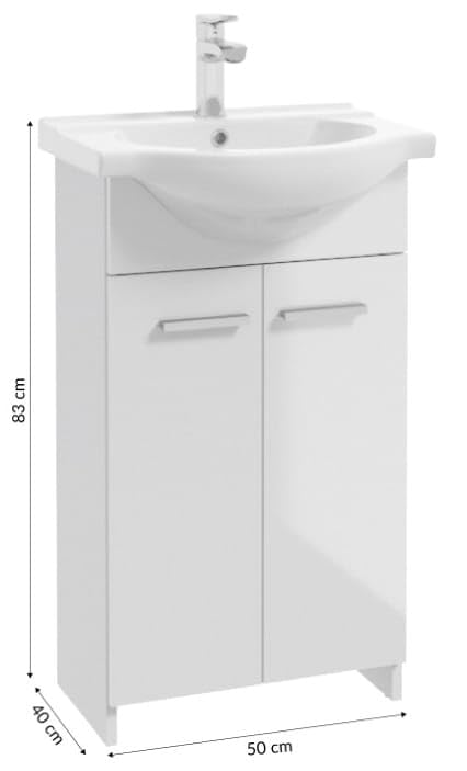 Deftrans Domodomo Armario de baño con lavabo, 85 x 45 x 26 cm, armario de cerámica blanco, armario de pie para baño pequeño (juego de grifo de lavabo + sifón)
