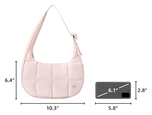 Image of WESTBRONCO Small Puffer Crescent Shoulder Bag for Women, Nylon Quilted Shoulder Purses, Puffy Handbags with Adjustable Strap