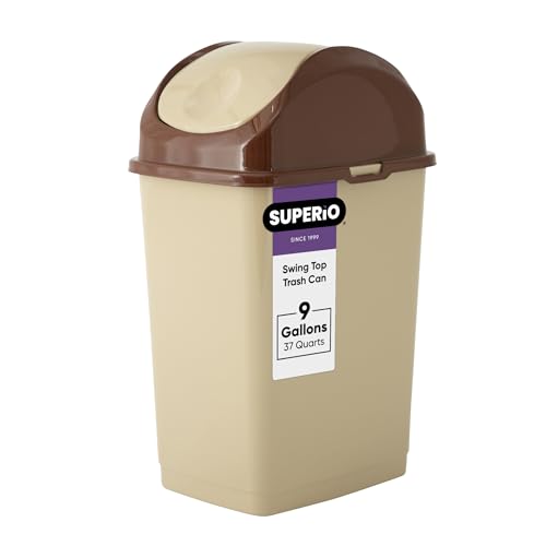 Superio Kitchen Trash Can with Swing Top Lid Beige