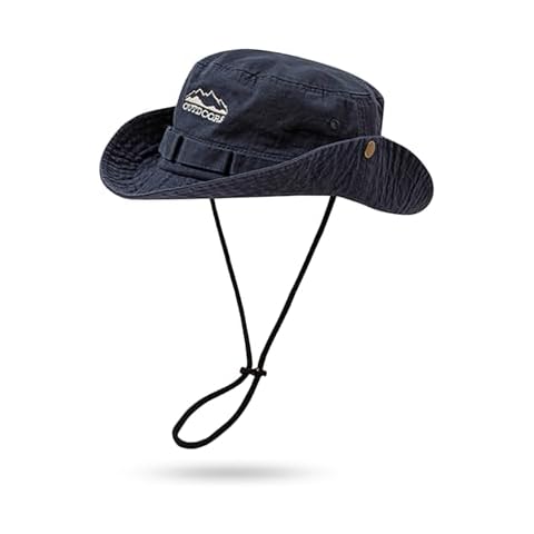 rooyvany Cotton Boonie Sun Hat for Men Women, Foldable Outdoor Sun Protection Hat with Chin Strap for Fishing Hunting Hiking(Navy) Cover