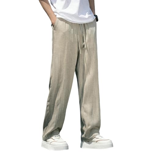 Pantalon long d'été en coton et lin haut de gamme au tombé ras du sol parfait