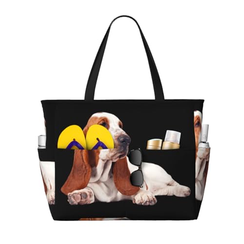Sac de plage Basset Hound : sac à bandoulière femme et grand sac fourre-tout imprimé chien