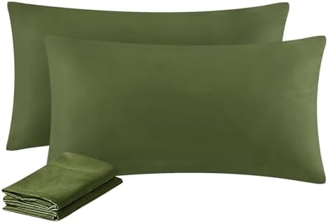 Aisbo Kissenbezug 40 x 80 2er Set - Kopfkissenbezug 40x80 Olivgrün mit Reißverschluss Olive Grün aus Mikrofaser, ÖKO-TEX Kissenhülle 40x80cm, Weich und Bügelfrei