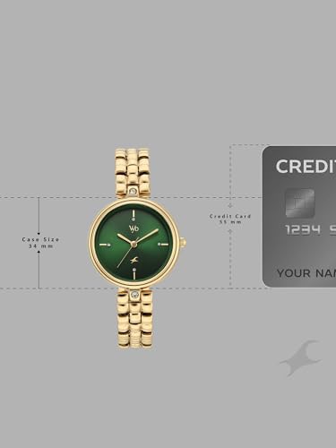 Image of Fastrack Vyb Iconique with Quartz Analog Green Dial Gold Zinc Alloy Strap Watch for Girls - FV60115YM01W
