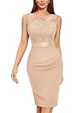 Miusol Women's Retro Scoop Neck Sequin Floral Lace Cocktail Ruffle Slim Fit Mini Dress (X-Large, Champagne)