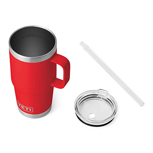 Image of YETI Rambler 25 oz Tumbler with Handle and Straw Lid, Travel Mug Water Tumbler, Vacuum Insulated Cup with Handle, Stainless Steel, Rescue Red