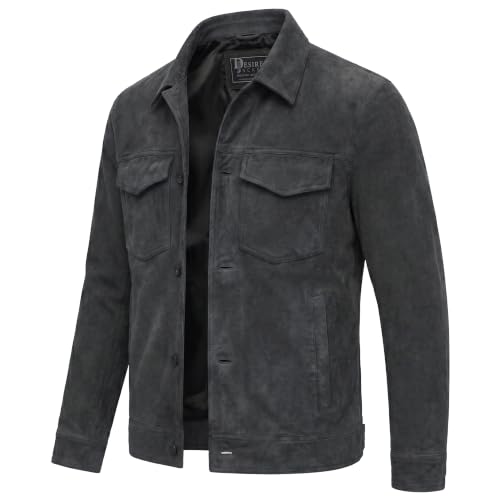 Image of Men's Suede Leather Jacket Real Lambskin Suede Casual Leather Jackets For Men Suede Trucker Coat for Mens